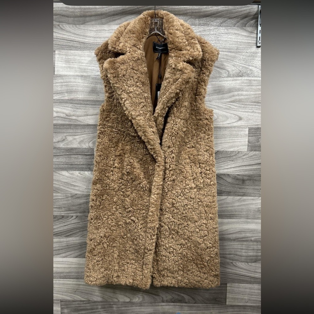 NWT BCBG MaxAzaria Tan Oversized Longline Teddy Vest Size XS